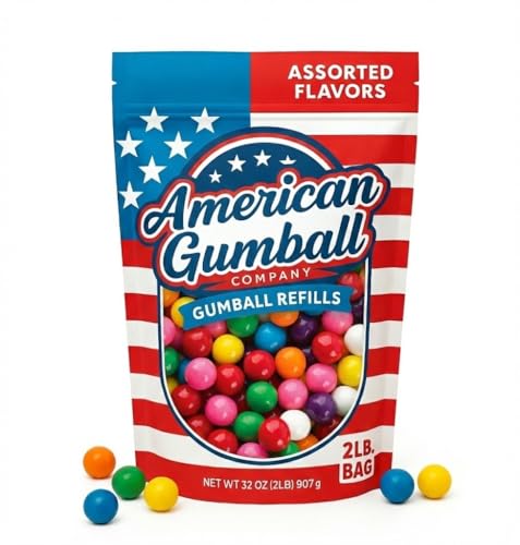 American Gumball Company Refill Gumballs 2 Pound Bag - .59 inch Small Gumballs for 1/2" Gumball Machine, Assorted Flavors