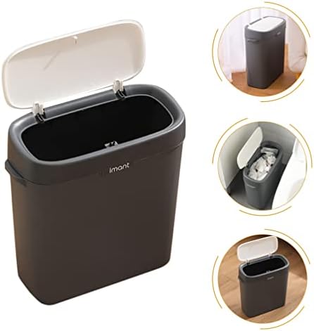 Bathroom Trash Can with Lid 10L Slim Press Type Lid Slim Narrow Bedroom Garbage Can Household Bin Trash Can for Bedroom Living Room Kitchen Toilet Office ( Nomal Press Type, Grey White )