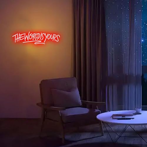 The World is Yours Neon Sign Dimmable World Yours LED Sign for Wall Decor USB Powered Neon Light for Man Cave Home Bar Bistro Club Cafe Wedding Game Room Birthday Gift Graduation Party by Aokerneonman - Used condition - Image 3