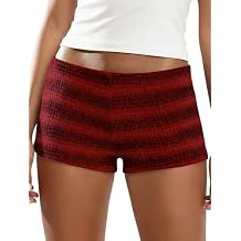 IWOLLENCE Womens Striped Micro Shorts Knit Low Rise Y2K Going Out Mini Shorts Casual Short Loungewear