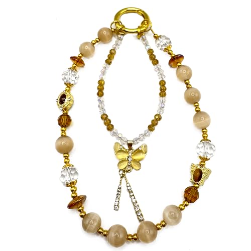 danytes Luxury Phone Charm - Handmade Crystal & Stone Beaded Dangle Strap ，Elegant Color Design ，Handmade Decor for Women Y2K Accessories Keychain Bag Pendant Gift (Brown)