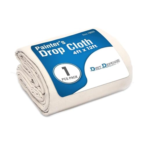 Drop Cloth Cotton Tarp Large Canvas Tarp for Art Supplies, Drop Cloths for Painting Supplies/Paint Canvas Fabric and Furniture Cover from Paint by DIRT DEFENSE (4ftx12ft Pack of 1)