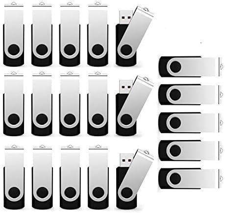 USB Flash Drive 2GB 20 Pack, Bulk USB 2.0 Flash Drives Thumb Drive Swivel Memory Stick Jump Drive Pen Drive, Black, 2 GB, 20 Pieces