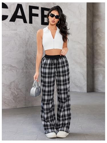 Image of SOLY HUX Women's Plaid Checkered Pants Flannel Pajama Pants with Pockets
