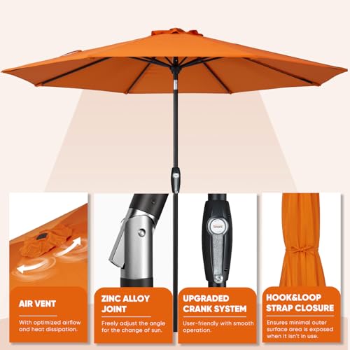 Tempera 9ft Patio Market Outdoor Table Umbrella with Auto Tilt and Crank, Large Sun Umbrella with Sturdy Pole & Fade Resistant Canopy, Easy to Set, Brick by Tempera - Image 4