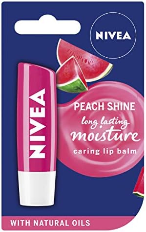 NIVEA Watermelon Shine Lip Balm (4.8g), Moisturising Lip Balm Stick with Organic Jojoba Oil Softens & Adds Shine, 24h Hydration, Nourishing Lip Care