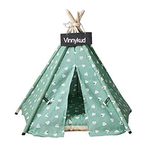Vinnykud Tenda Tipi per Cani e Gatti - Cuccia Portatile in Tela con Motivo a Triangolo, Tappetino Rimovibile e Lavabile