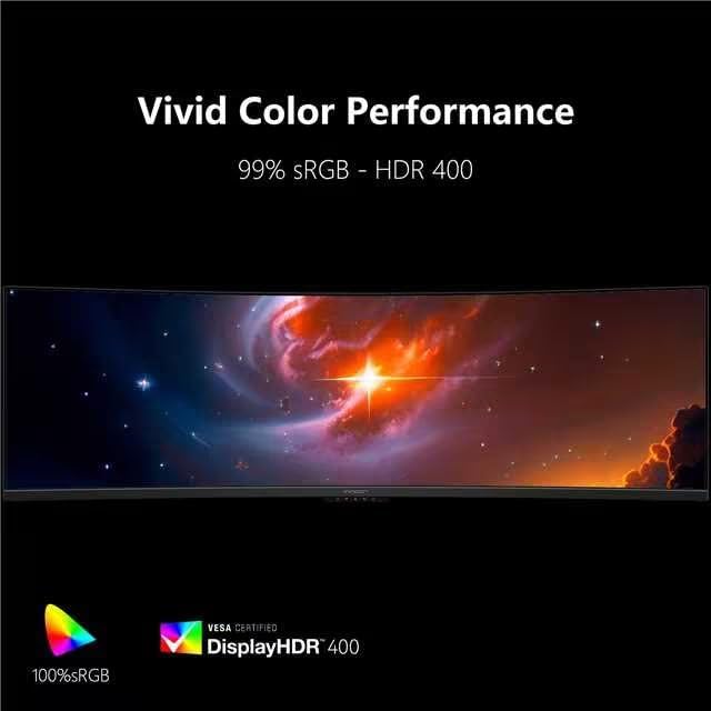 INNOCN 49" Curved Monitor Ultrawide Gaming 5K2K 120Hz 32:9 QHD 5120 x 1440P Computer Monitor, R1800, 99% sRGB, HDR400, USB Type C, DisplayPort, HDMI, Built-in Speakers, Height/Tilt Adjustable - 49C1R - Image 4