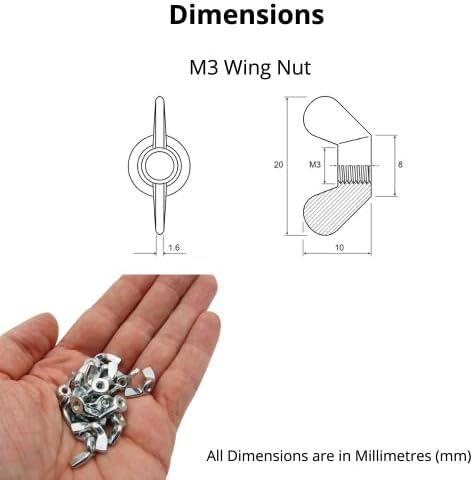 M3 (3mm) Wing Nuts - Steel (Pack of 20)