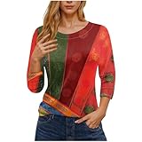 maglietta da donna con maniche a 3/4, stile etnico, vintage, con stampa, girocollo, maglietta con grafica all-over, casual, vestibilità larga, maglietta a pois, taglie forti s-5xl, rosso, xl
