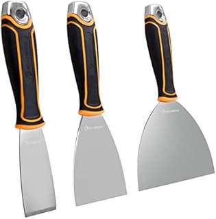 ROLLINGDOG Wallpaper Scraper Tool Set 3PCS - Stainless Steel Filling Putty Knives with Ergonomic Rubber Handle for Wall Decoration(1.5",3",6")