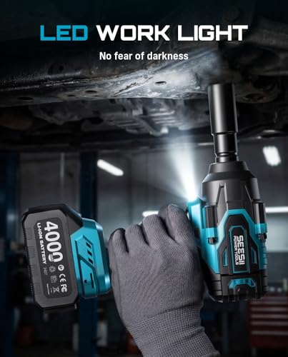 Image of Seesii Impact Wrench & 46pcs Socket Wrench Set, 1000N.m (738 Ft-Lbs) Cordless Impact Driver, 1 /2 inch Impact Gun With 21v 2x4.0Ah Battery, Auto /Motorcycle Tool Kit, Wh10 Ultra