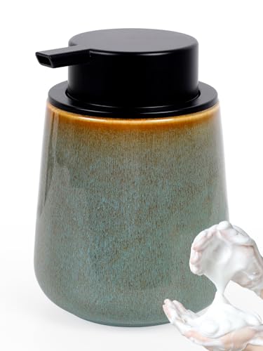 Autumnlife Seifenspender Keramik Schaumspender, 350ml Natürlichen Grün Schaumseifenspender mit Groß Pumpenkopf, Nachfüllbarer Spülmittelspender Soap Dispenser für Küche, Bad Autumnlife Seifenspender Keramik Schaumspender, 350ml Natürlichen Grün Schaumseifenspender mit Groß Pumpenkopf, Nachfüllbarer Spülmittelspender Soap Dispenser für Küche, Bad