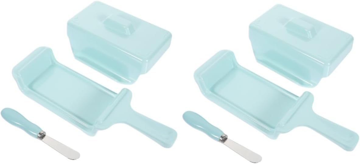 2sets Sealed Butter Dish Lid and Cutter Airtight Butter Storage Container for Refrigerator Keeps Cheese Fresh for Household Use Light Blue