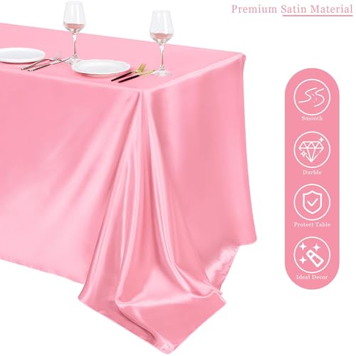Image of TURSTIN 4 Pcs Gradient Pink Satin Tablecloth 102 x 58'' Overlay Table Cover
