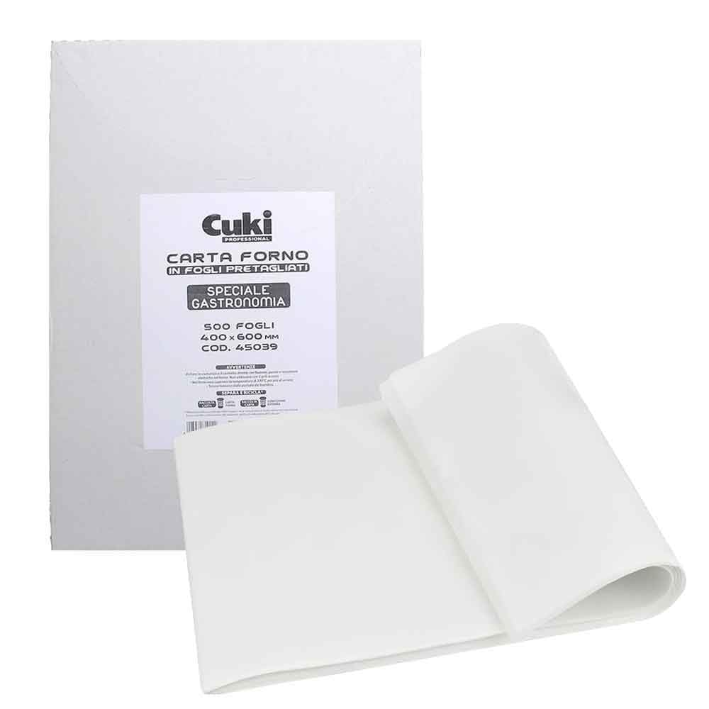 Cuki Professional Carta Forno in Fogli Pretagliati 40x60 cm, 500 Fogli, Antiaderente, Resistente fino a 220°C per 1 Ora, Carta da Forno Professionale per Teglie e Pasticceria
