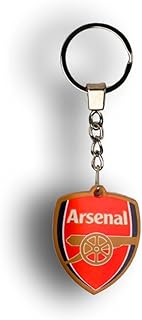 Arsenal Football Club Metal Keychain, Official Team Crest Design, Red and Gold, Split Ring Closure
