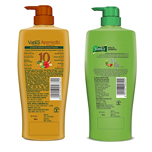 Image of Dabur Vatika Ayurvedic Shampoo - 640ml + Dabur Vatika Health Shampoo - 640ml | Repairs Hair damage, Controls Frizz | For All Hair Types | Goodness of Natural Ingredients