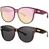 RSQQAV Polarized Fit Over Glasses Sunglasses for Women Stylish Large Cover Round UV400 Cat Eye Shades for go out Driving