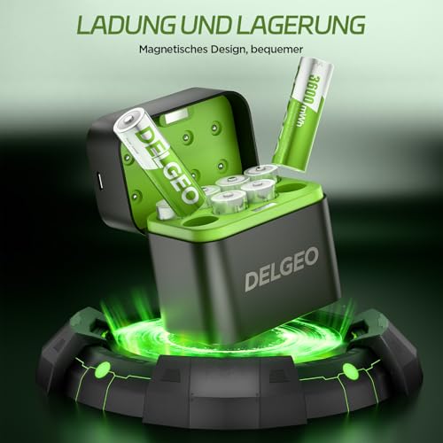 Wiederaufladbare Lithium Akkus AA 8 Pack mit Ladegerät, 3600mWh Hohe Kapazität 1.5V AA Batterien, Lang anhaltende wiederaufladbare Lithium Batterie aa mit Integrierter Charing Aufbewahrungsbox