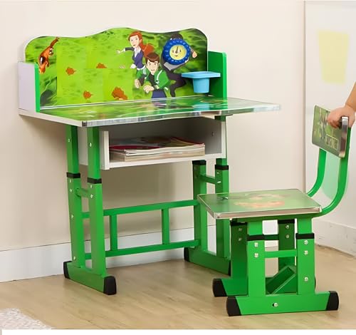 Image of MLU Kids Study Table and Chair Set, Children Table and Chair /Height Adjustable Wooden Baby Desk (Green)