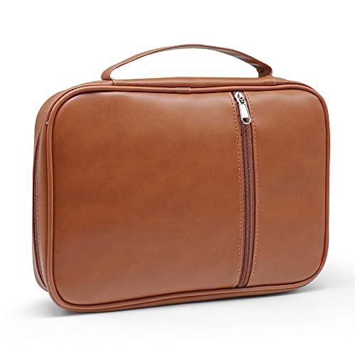 ANZOME Large Bible Covers, Leather Church Bag Zipper Bible Bag Carrying Bible Case with Handle Durable Bible Cover for Women Men Large Bible Holder for Bible Supplies Gift for Father Mother(Khaki)