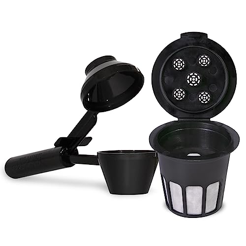 Cafe Supreme 5-Stream Reusable Single Serve Coffee Filter K Cup Pod + EZ-Scoop Coffee Scoop with Funnel | Compatible with Keurig 1 or 5-Stream Coffee Makers