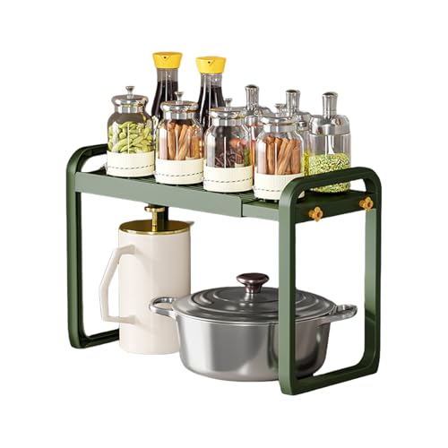 【Geegood】キッチン シンク下 収納 調味料ラック 伸縮ラック kitchen rack シンク下収納ラック 洗面台下 キッチン下 食器 フライパン 可動棚板 伸縮式 2段 トースター上 組み立て簡単 (耐荷重35kg)