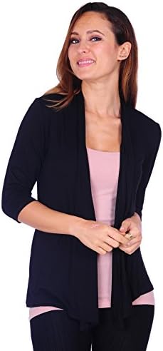 SR Womens Basic 3/4 Sleeve Draped Open Front Cardigan (Size: S-3X), Large, Black