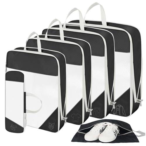 SWIHELP Compression Packing Cubes for Suitcases, Travel Luggage Organizer, Travel Packing Kit with Clothes Storage Bag Shoes Bag Toiletry Bag Underwear Bag by SWIHELP - Used condition - CA$22.21