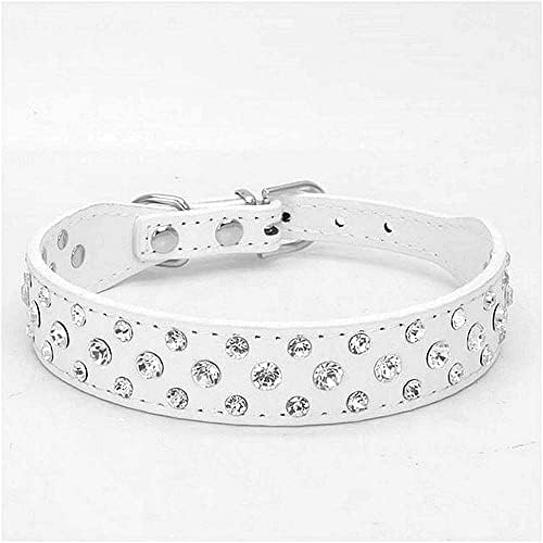 Serijoars Rhinestone Dog Collar, Bling Rhinestone PU Leather Crystal Diamond Pet Dog Cat Puppy Collar S M L XL (S, White)