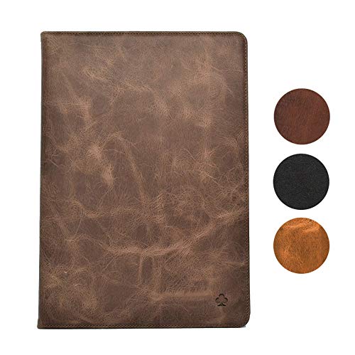 Porter Riley  Étui pour iPad 9.7" (2017/2018) 5e et 6e génération en Cuir Véritable. Housse Premium en Cuir véritable avec Socle Rabattable/Coque/Etui (Brun Chocolat)