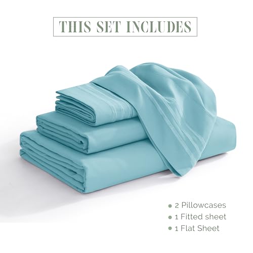 Elegant Comfort Luxury 1500 Premium Hotel Quality Microfiber 4-Piece Sheet Set - Soft, All Around Elastic 18-24 Inches Deep Fitted Sheet - Extra Deep Pocket Sheets, Full, Aqua