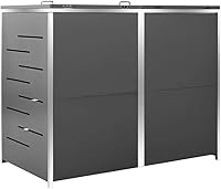 Vista 5 de Cobertizo de basura doble con ruedas, cobertizo de almacenamiento para jardín al aire libre, para botes de basura, cobertizo para patio, jardín