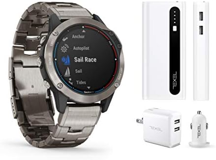قیمت و خرید ساعت هوشمند دریایی Garmin quatix 6 Multisport Marine ، تیتانیوم  با باند تیتانیوم (010-02158-94) و بسته باتری قابل شارژ دیواری و اتومبیل  Texel 10،000mAh برند GPS City | مالتینا