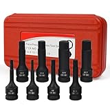 ASOUUNLD 8-tlg. Innen Sechskant Steckschlüssel Set 1/2" Nuss Satz H5 H6 H8 H10 H12 H14 H17 H19 Chrom-Moly Stahl mit Rotem Aufbewahrungskasten für Auto Reparatur Motorrad Möbelmontage