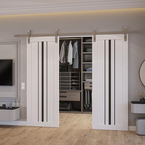 Image of Sartodoors Interior Door 3094 Slab White with Black Opaque Glass Solid MDF Modern Design 36 x 84 in