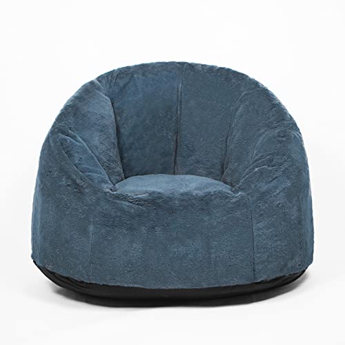 N&V Medium Bean Bag Chair, Adult Size Bean Bag Sack, Foam Filling, Includes Removable And Machine Washable Cover, 37In, Soft Faux Fur (Blue) #TOP3