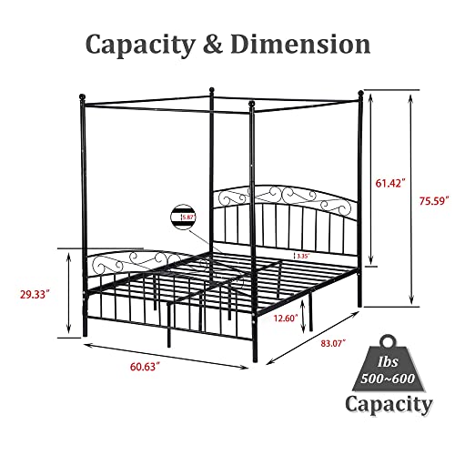 Beautiplove Queen Size Sturdy Metal Canopy Bed Frame With Headboard And Footboard,Easy Assembly,Black #TOP1