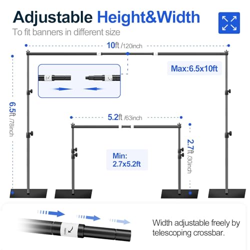 Image of EMART Backdrop Stand, 6.3x10.2 ft Adjustable Photo Background Pipe and Drape Photography Kit with Heavy Duty Metal Base for Parties, Wedding, Video Studio, Birthday - Black
