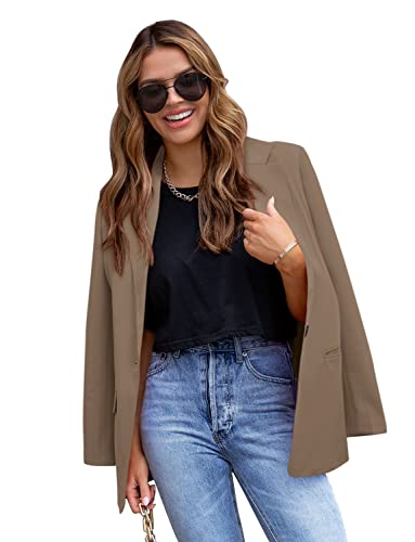 Image of CRAZY GRID Womens Casual Blazer Jacket Long Sleeve Open Front Work Office Blazer Lapel Button Jacket