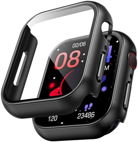TAURI 2 Stück Hülle für Apple Watch Series 12 46mm - Schwarz | [360° stoßfest] mit 9H Gehärteter Glas Displayschutz und Hoher Empfindlichkeit, Kratzfeste Schutzhülle