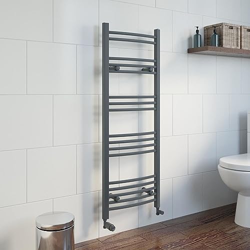 DuraTherm® 1200 x 450mm Curved Heated Towel Rail Radiator Modern Central Heating Bathroom Warmer Wall Mounted Ladder Rad, Anthracite