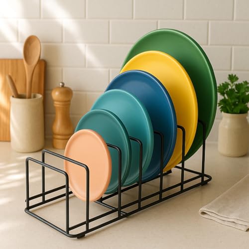 Image of Pan & Pot Lid Organizer Rack - Multifunctional Cookware for Cabinet, Pantry Chopping Board Holder, Space-Saving Kitchen Organizer, Black(17 inch L x 7 inch W x 6 inch H) (GEO-RACK)