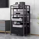 audio rack hifi Regal Groß Stereo-Entertainment-Rack, Groß Audio-/Videoausrüstung Aufbewahrungswagen mit Höhenverstellbarem Regal, Heimbüros Konsole für Theatergeschäfte Medienständer(5-Tier)