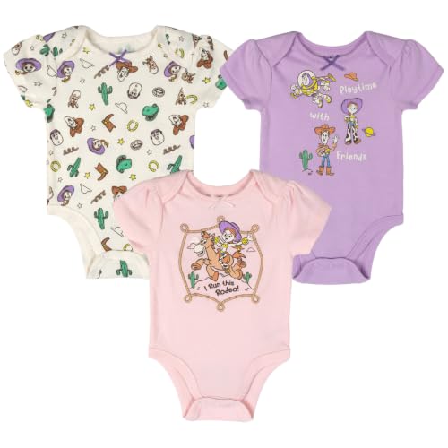 Disney Toy Story Newborn Baby Girls 3 Pack Bodysuits White/Pink Purple 6-9 Months
