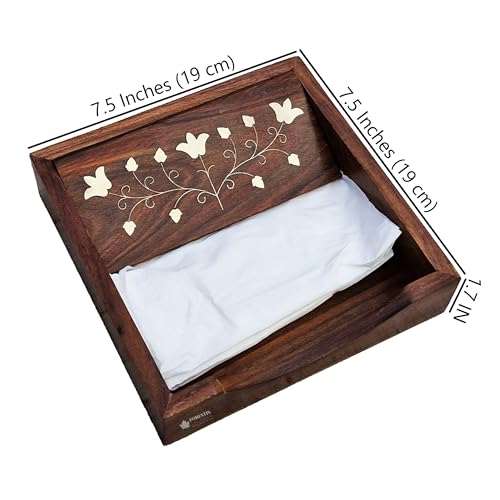 Image of Wooden Tissue Box| Rosewood Napkin Box| Tissue Holder Organizer for Table, Home, Office, Car| Rectangular Facial Paper Cloth Storage Case| Dispenser (7.5X7.5 Inches, Vana Rosewood Tissue Box)