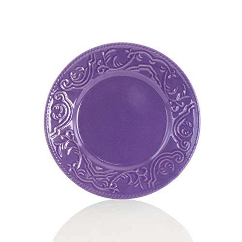 Elama Embossed Stoneware Elegant Round Dinnerware Dish Set, 16 Piece Set, Lilac Purple #TOP5