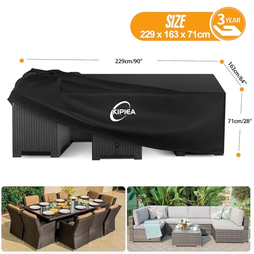 Kipiea Garden Furniture Covers Waterproof, Outdoor Furniture Covers for Table and Chairs, Heavy Duty 420D Oxford Patio Set Cover Windproof, Garden Sofa Cover, Anti UV, No Tears - 229 x 163 x 71cm - Image 2