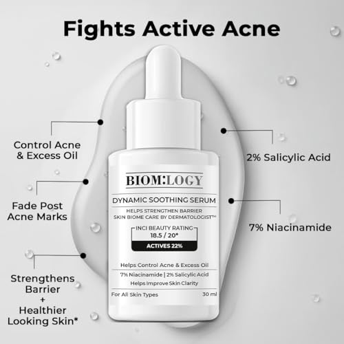 Image of Biomlogy Anti Acne Face Serum 22% Actives with 2% Salicylic Acid, 7% Niacinamide, 2% Ceramide, Prebiotic for Oily & Acne Prone Skin |Controls Excess Oil, Fades Acne Marks, Barrier Care| 10 ML